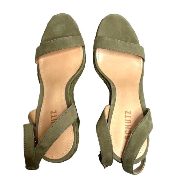 NIB SCHUTZ EDUARDA WEDGE SANDALS IN ASPEN GREEN SZ:9.5  NWT - Picture 5 of 13